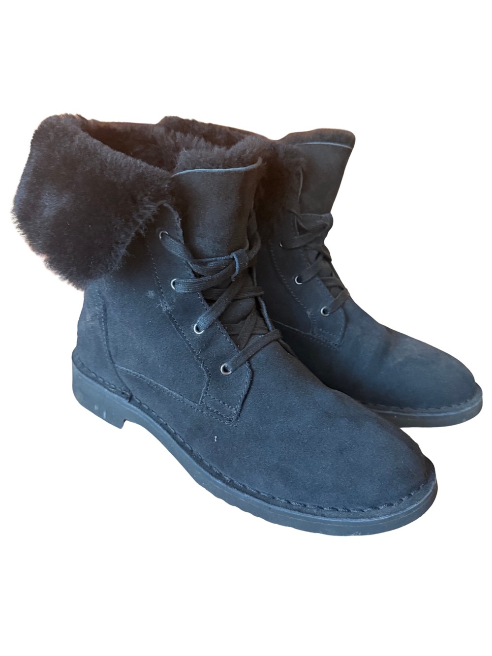 UGG Weylyn Black Suede Shearling Lace-Up Boots 1120703 Women’s Size 9